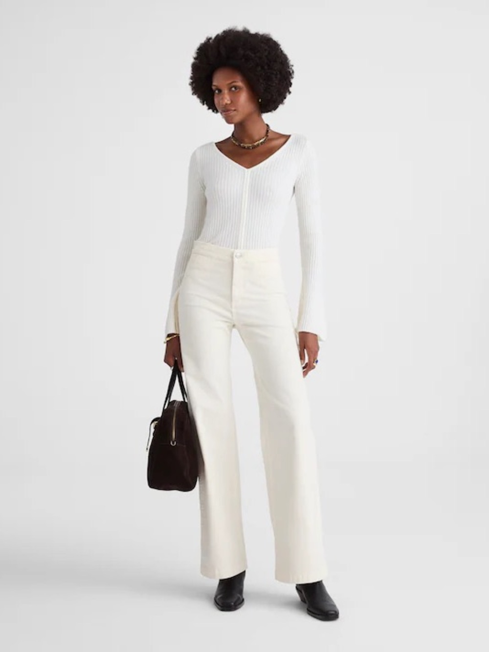 Madewell The Wide-Leg‎ Pant in Corduroy Vintage Ivory W 24 $148 NX207